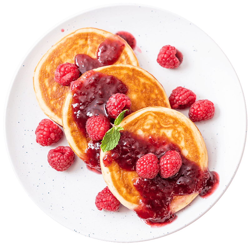 Pfannkuchen mit Himbeeren und Fruchtsauce